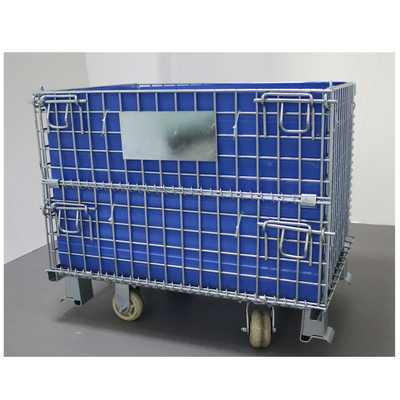Stacking Steel Wire Mesh Container 50*50MM Blue PP Sheet With Half Drop Gate