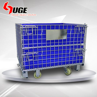 Customized Folding Wire Container / Galvanized Metal Warehouse Storage Cage With Hollow Board