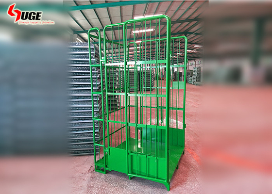 Green Powder Coated Roll Container Trolley  ,  Mobile Cage Trolley