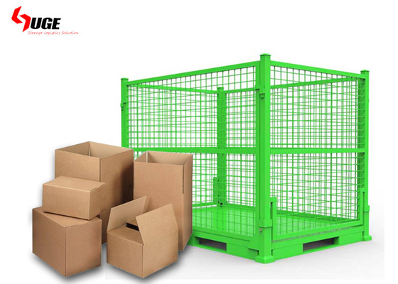 Welded Steel Wire Containers With Metal Tray Base Stack Three Layers / Wire Storage Cages