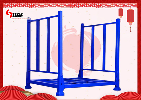 Large Stackable Stillages / Fabric Cold Rolled Blue Steel Cage 4 Layer Palletizing Frame