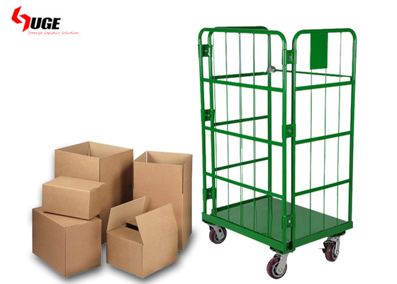 Green Powder Coated Roll Cage Trolley For Warehouse And Cold Storage