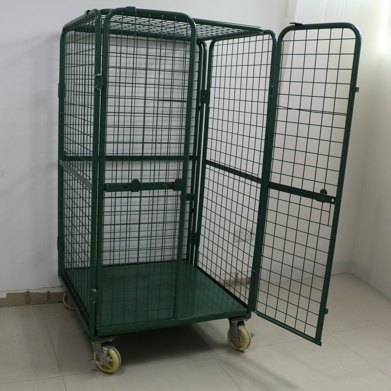 Green Powder Coating 2 Door Steel Roll Storage Trolley With Lid ...