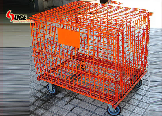 Metal mesh storage cage with caster can be piled high and folded by spraying